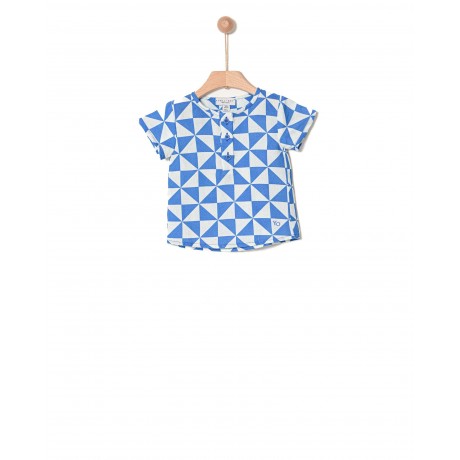 TUNIC IN LINEN & COTTON TRIANGLES STRONG BLUE 